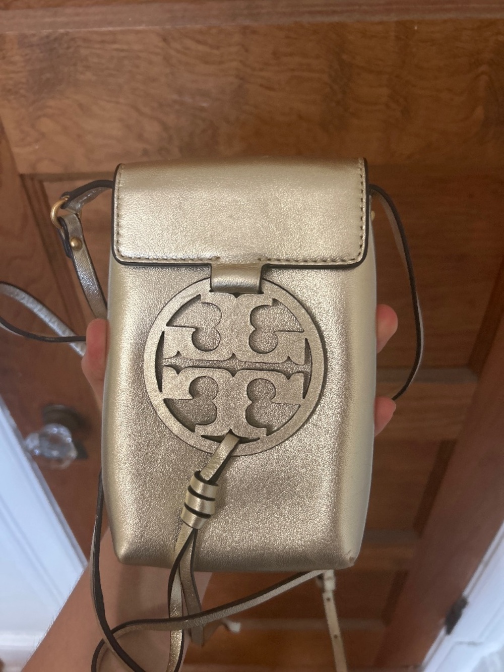 Tory Burch Metallic Gold Miller Phone Crossbody Bag
